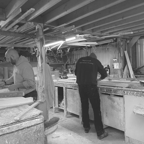 Kayvic craftsmen handmaking Victorian plaster cornice in our South Wales workshop