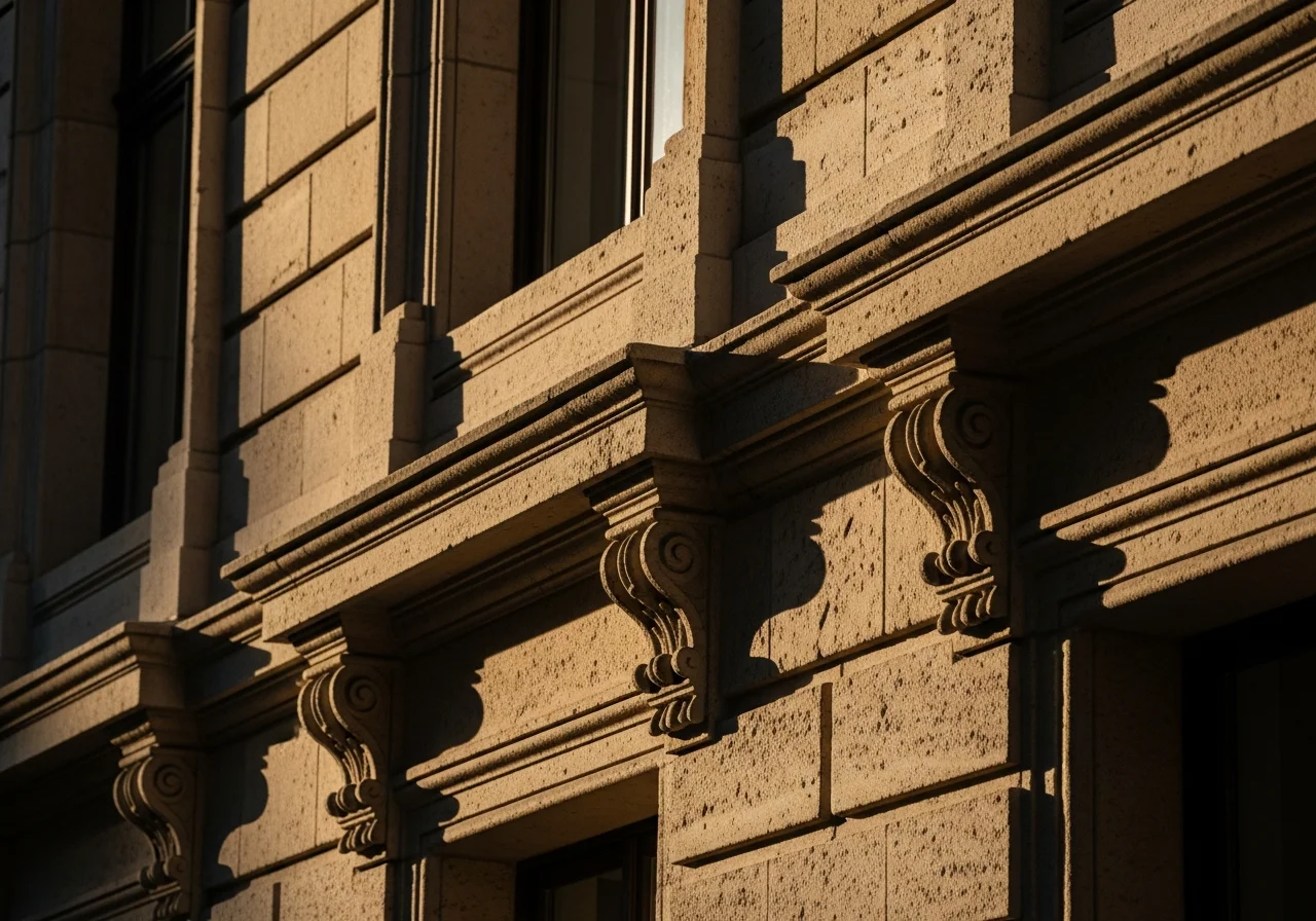 Decorative architectural surround framing an exterior entrance