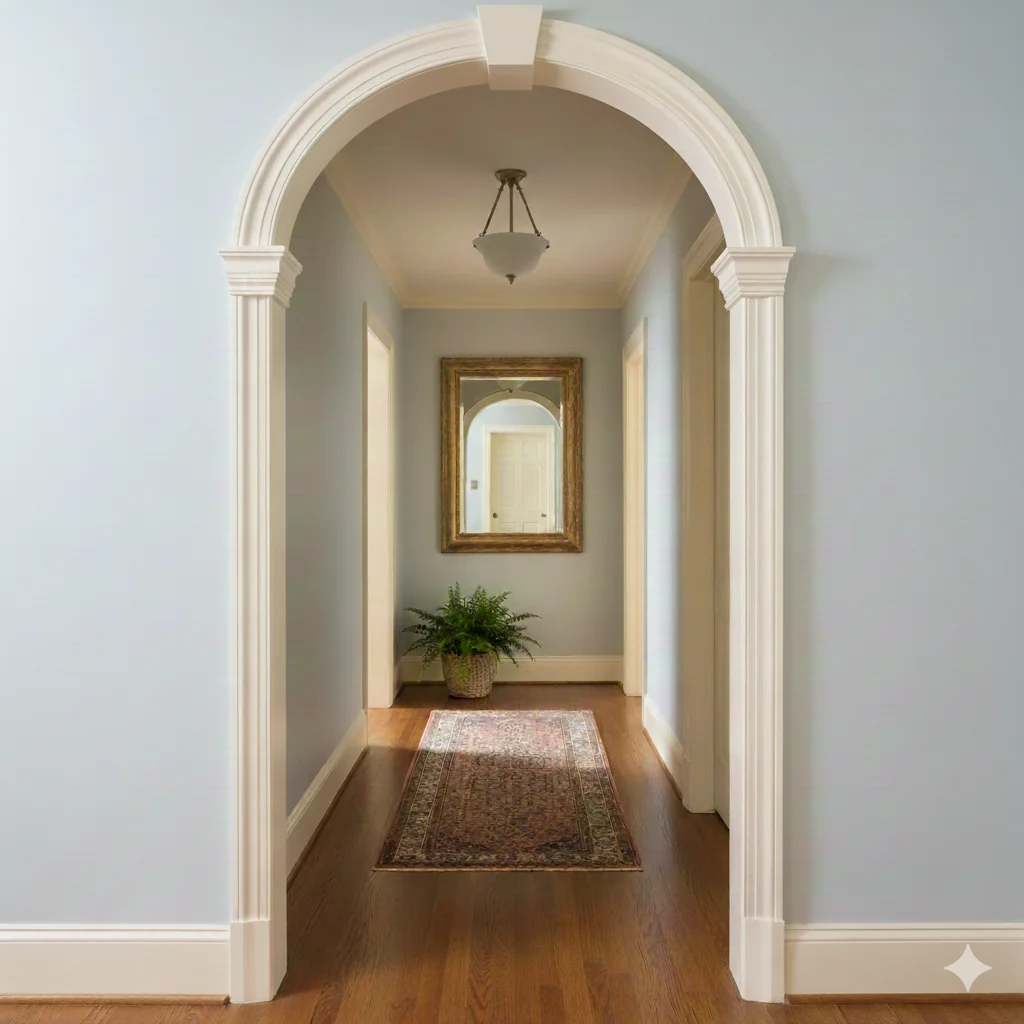 Hallway Arch with Plain Capitals & Keystone - Kayvic handmade arch plasterwork Wales